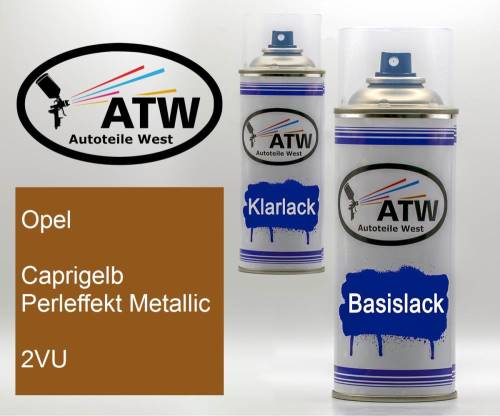 Opel, Caprigelb Perleffekt Metallic, 2VU: 400ml Sprühdose + 400ml Klarlack - Set, von ATW Autoteile West.